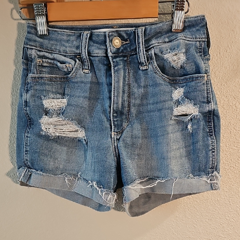 Hollister Blue Jean Shorts Distressed Frayed Hem